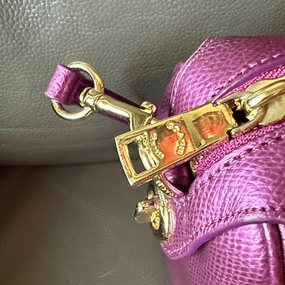Coach Magenta Metallic Leather Mini Satchel Crossbody Purse - Picture 4 of 16